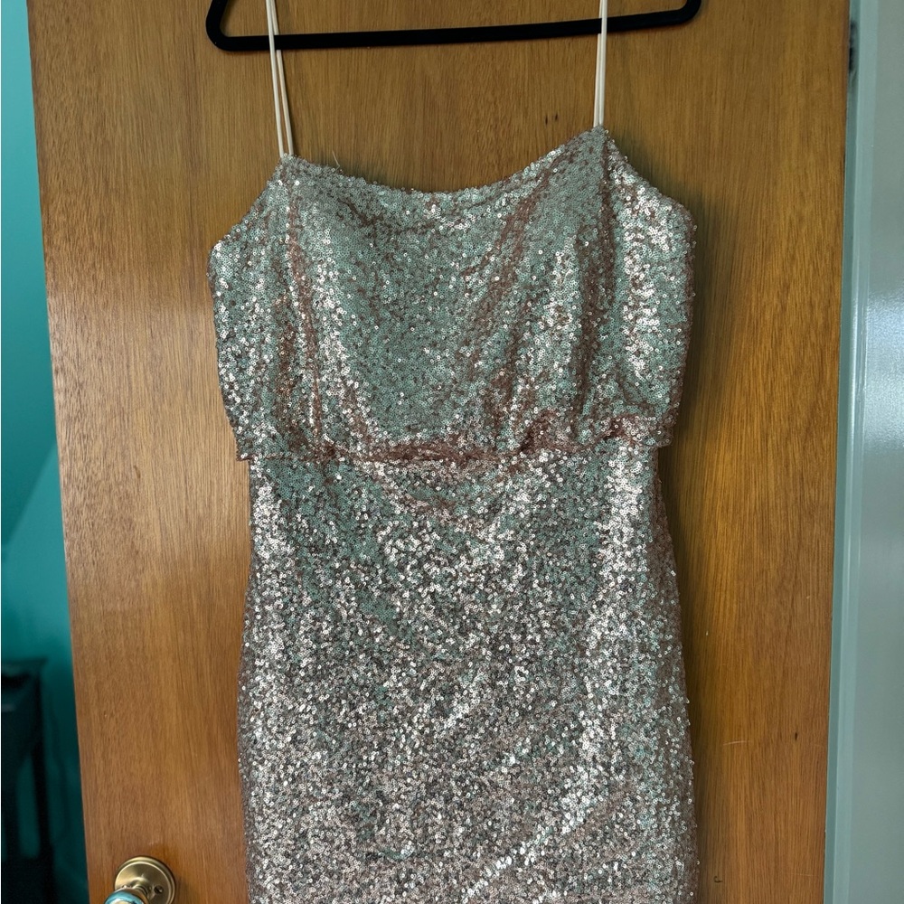 Christina Wu Rose Gold Sequin Dress